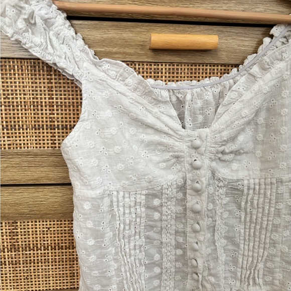 Amazon White Eyelet Off-Shoulder Ruffle Button-Front Camisole - Picture 2 of 4